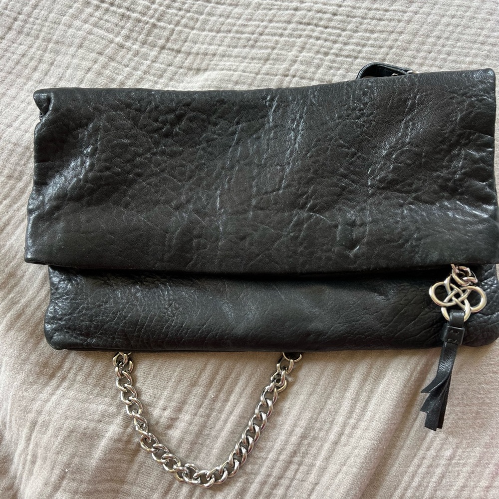 Stella & Dot Black Clutch with Silver Chain